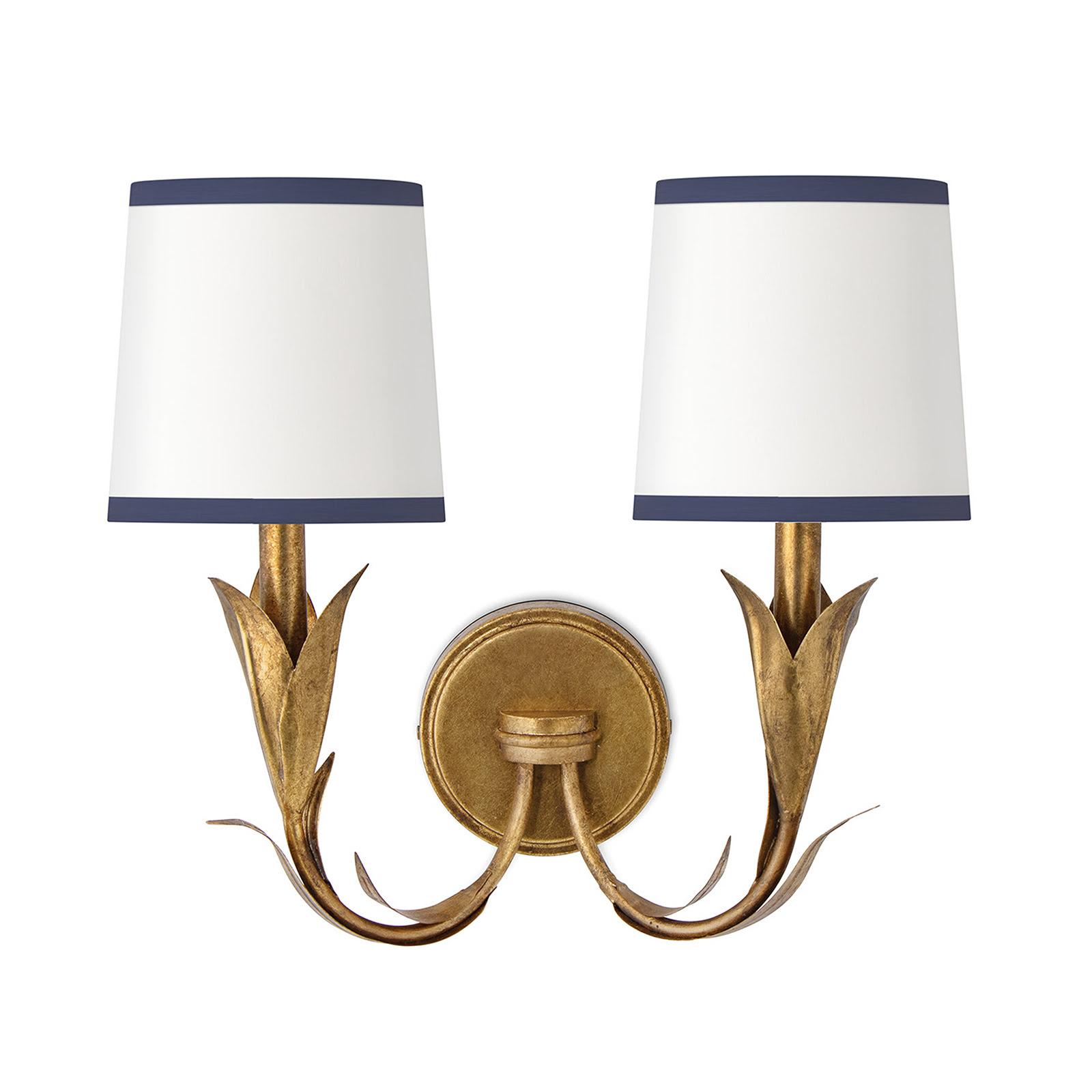 Gold Reed Double Sconce with White Shade | Regina Andrew Detroit
